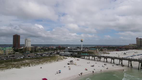 Florida Travel Destination of Casino Beach in Pensacola - Aerial establishing Drone Shot alt