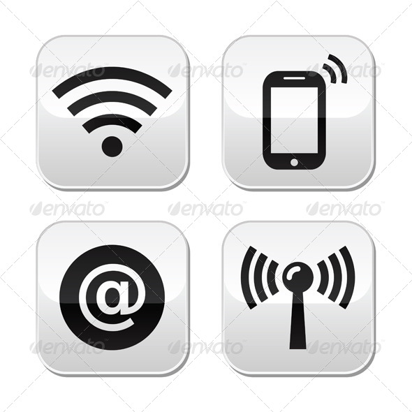 Wifi Network, Internet Zone Buttons Set - Web Technology