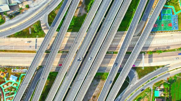 4K : Top view of Highway road junctions. alt