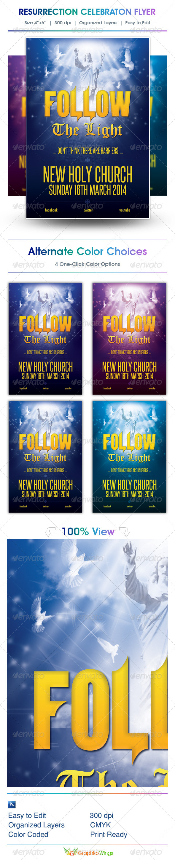 Follow The Light Church Flyer Template - Church Flyers
