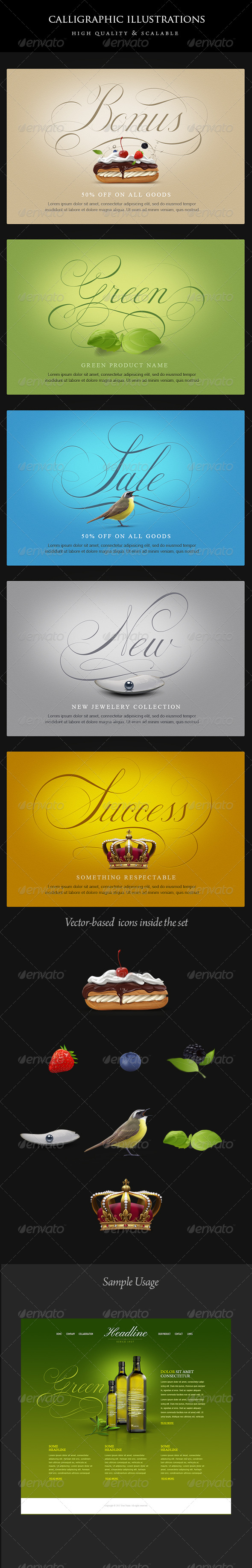 Vintage Calligraphic Illustrations - Objects Illustrations
