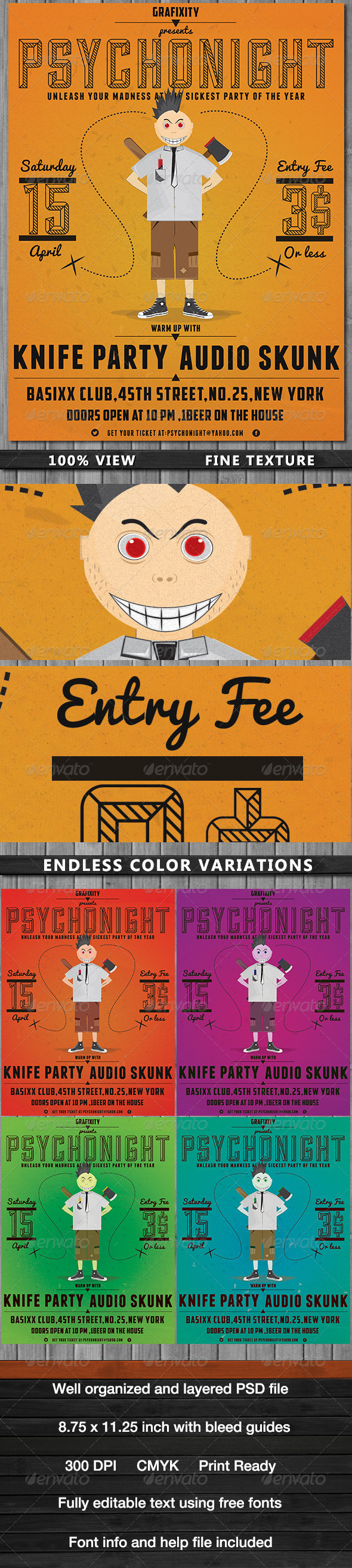 PsychoNight - Vintage/Retro Poster - Events Flyers