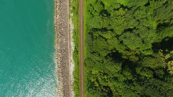 Coastal Rail Road Running Between Batumi Botanical Garden and Sea, Top View alt
