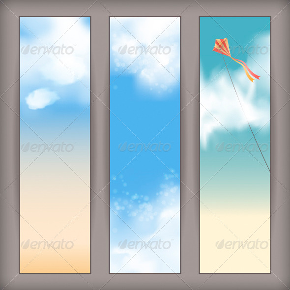 Sky Banners with White Clouds and Flying Kite - Seasons Nature