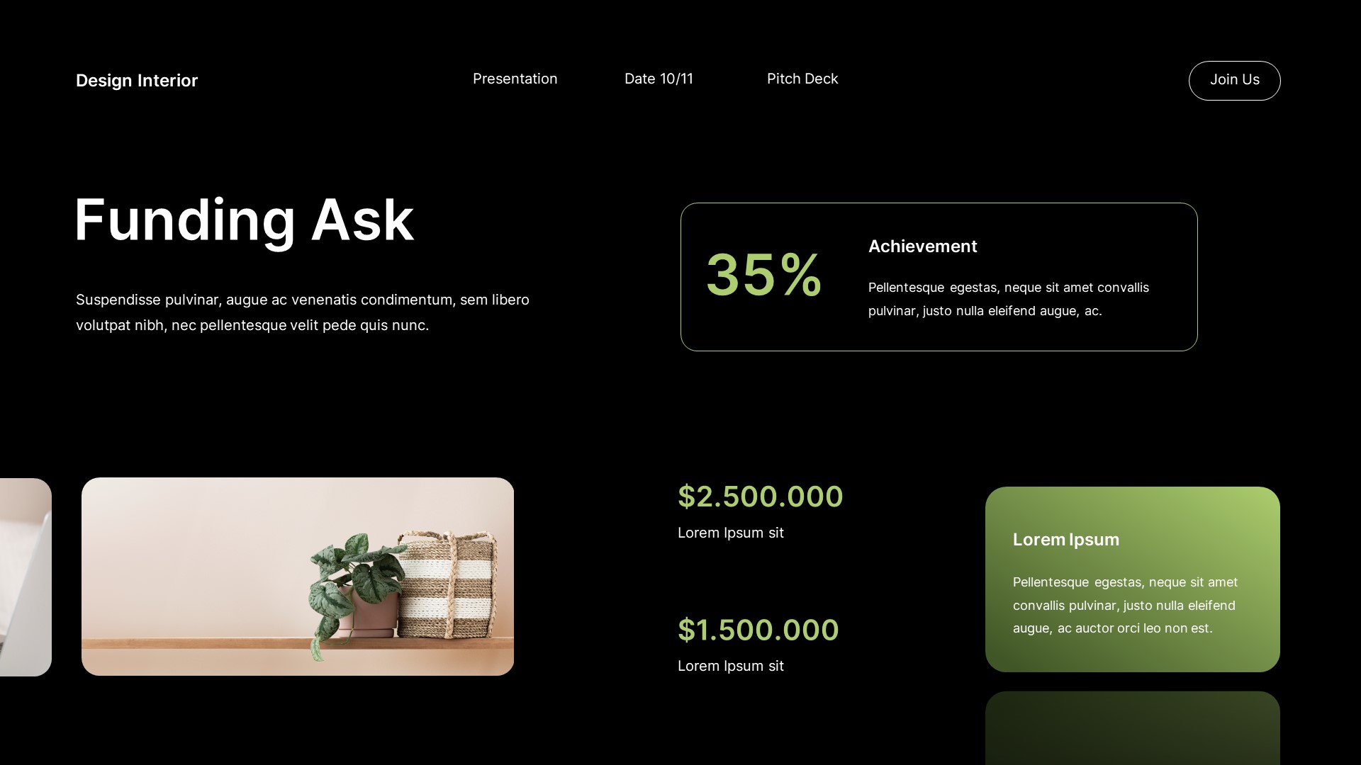 Black Green Gradient Modern Design Interior Pitch Deck Presentation ...