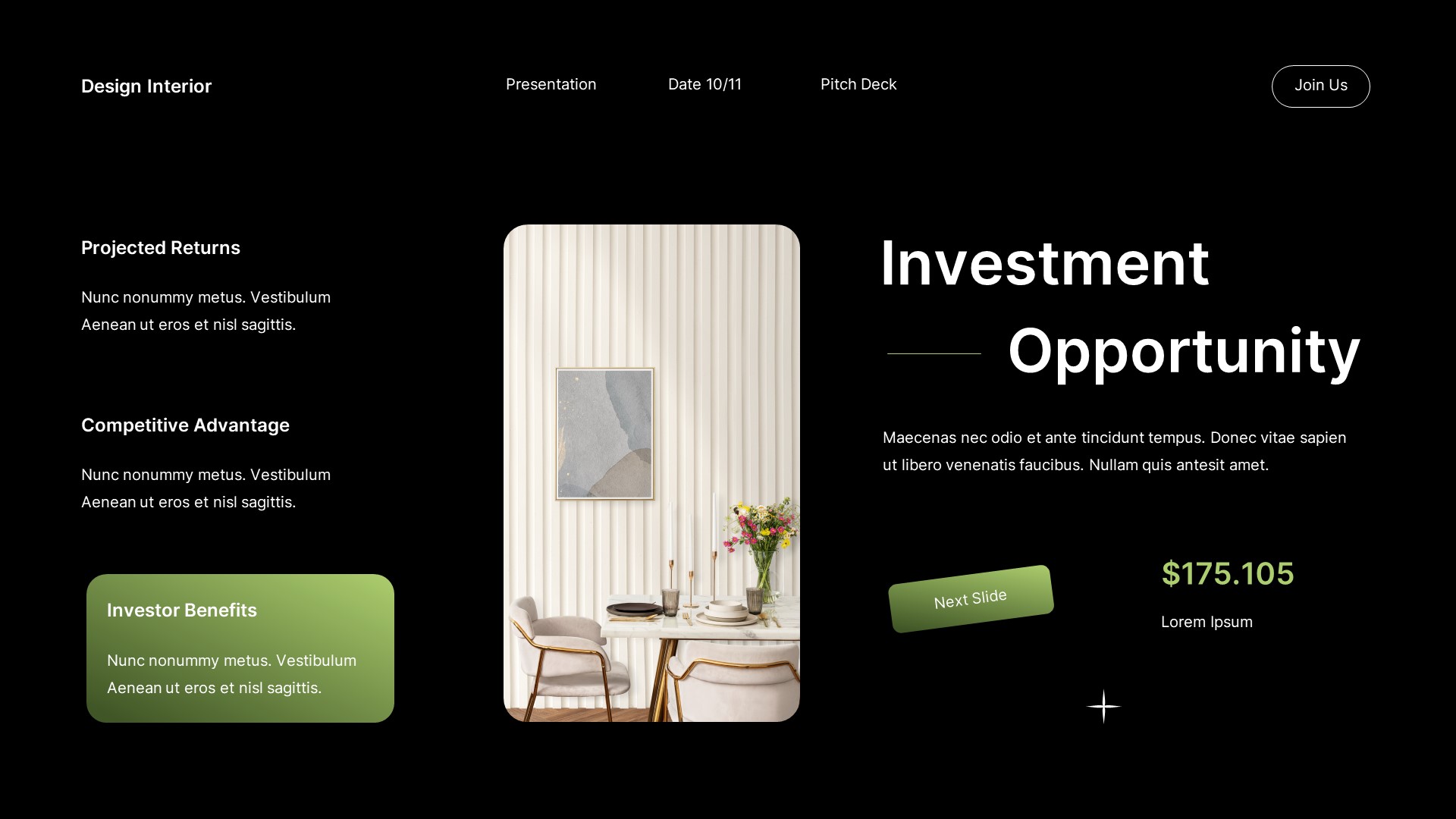 Black Green Gradient Modern Design Interior Pitch Deck Presentation ...