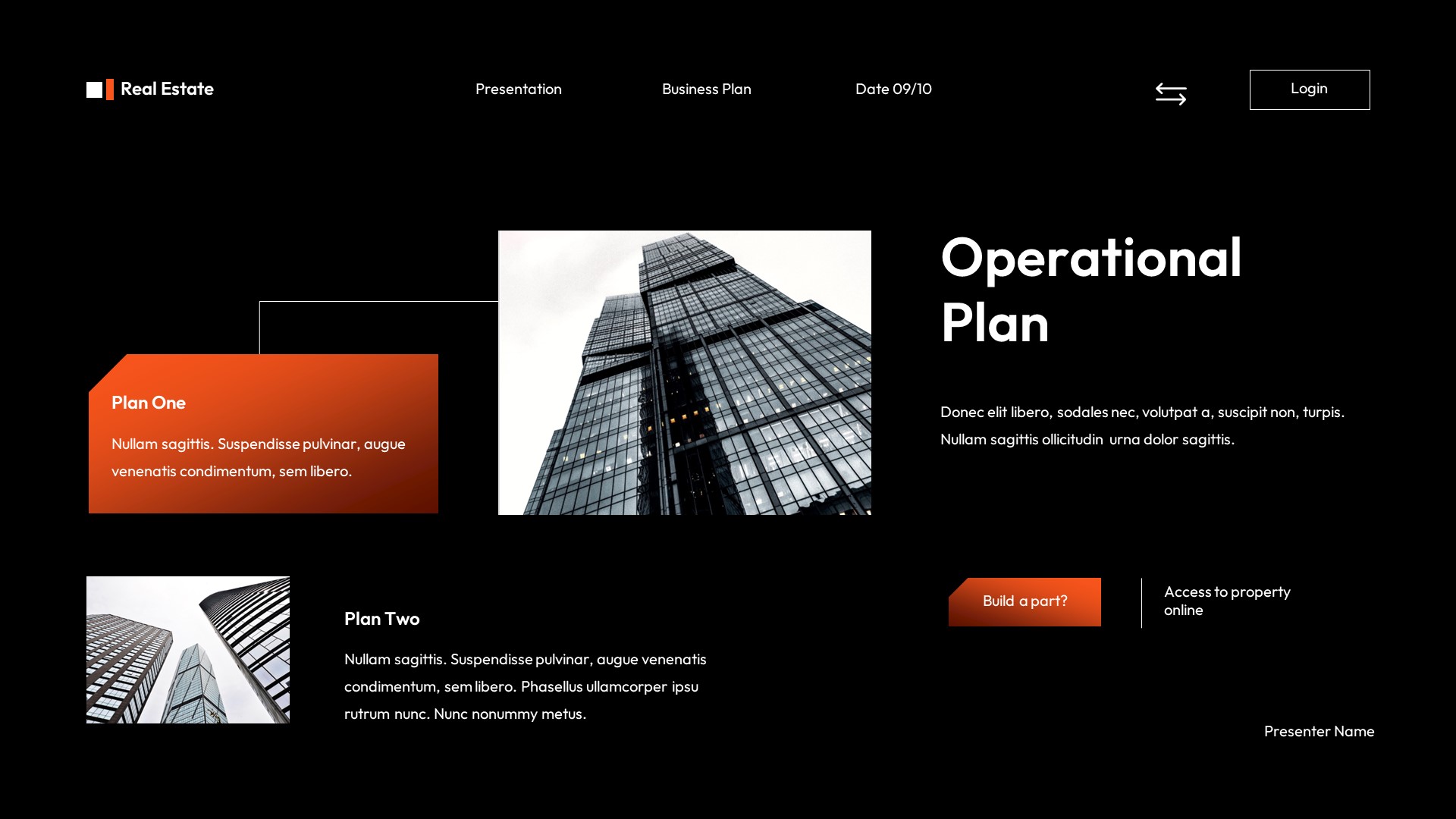 Black Orange Modern Business Plan Presentation, Presentation Templates