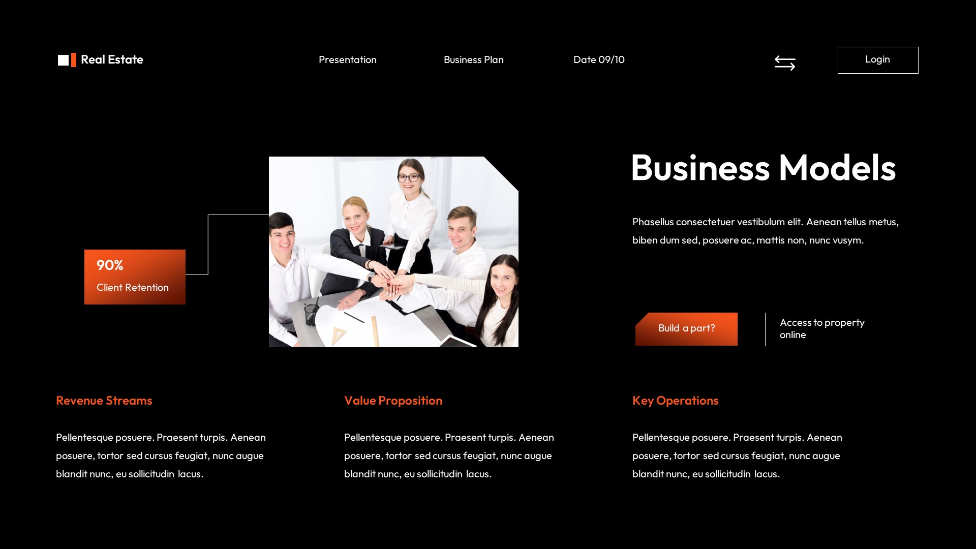 Black Orange Modern Business Plan Presentation, Presentation Templates