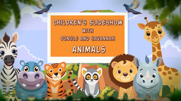 Children's Slideshow with Jungle and Savannah Animals Video Displays template preview