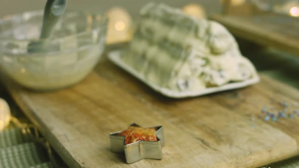 Grease The Chorizo With Sour Cream And Green Dough Stock Footage