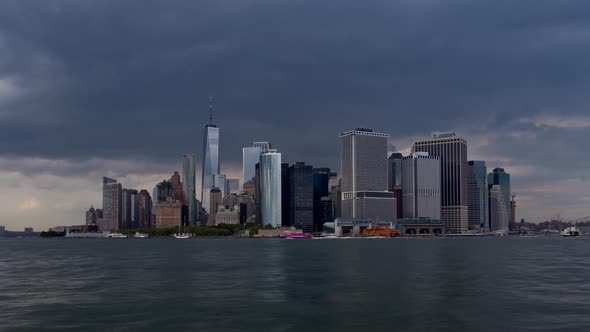 Lower Manhattan New York Skyline Dark Clouds