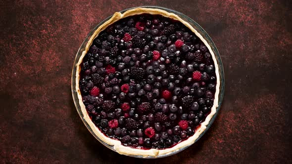 Homemade Fresh Round Cake Tart with Berries Raspberries Blackberries