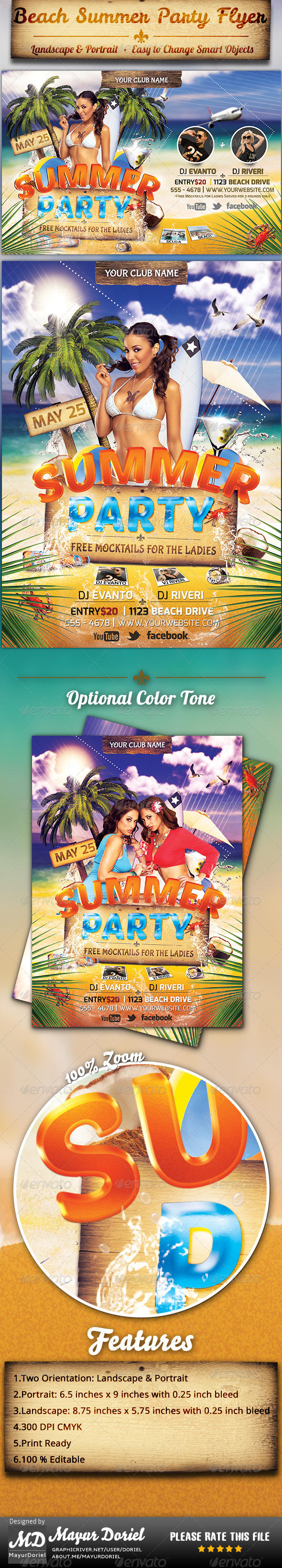 Beach Summer Party Flyer Template - Clubs & Parties Events