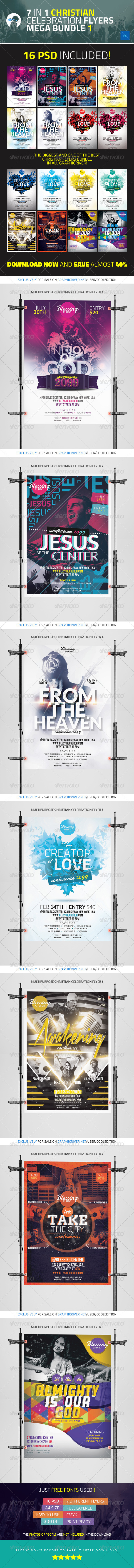 7 in 1 Christian Celebration Flyers Mega Bundle 1 - Church Flyers