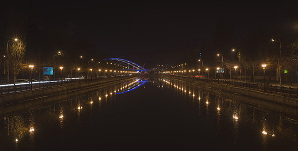 Zoom In Night Bridge Traffic Time Lapse