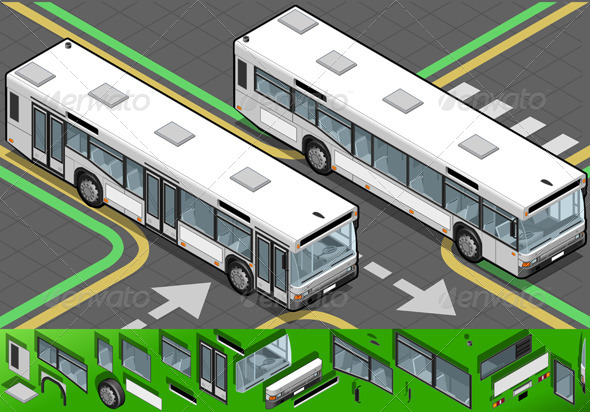 Isometric Bus in Front View - Objects Vectors
