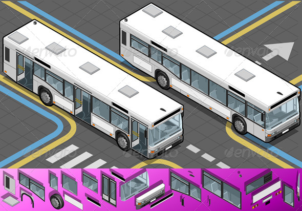 Isometric Bus with Opened Doors - Objects Vectors