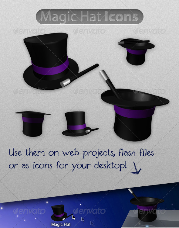 5 Magic Hat Icons - Man-made objects Objects