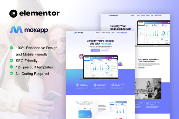 MoxApp - Mobile App & Fintech Startup Elementor Pro Template Kit