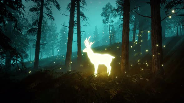 Glowing Deer in a Stylized fantasy forest 4K