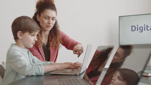 Cheerful Teacher and Student on Lesson alt