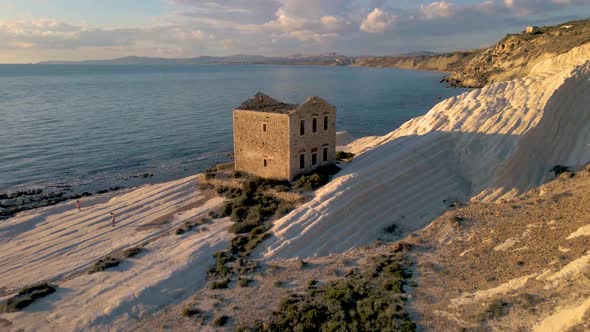Punta Bianca Sicily Agrigento White Cliffs Coast with Abdonned House in Siclia alt