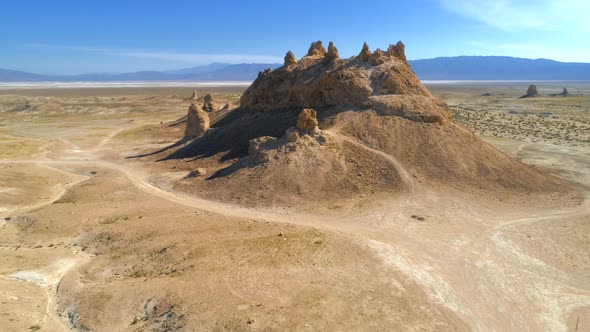 Aerial  Shot of Enormous Tufas Within Dry Lake Bed alt