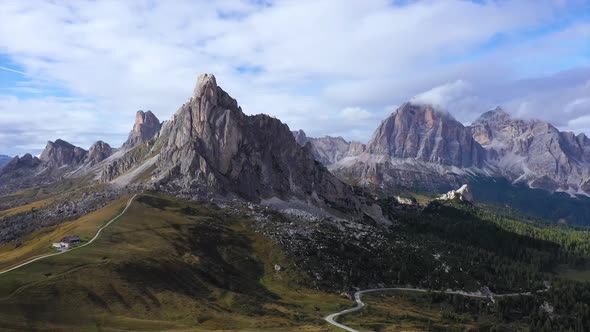 Aerial view on the   Dolomites Alps from Pass Giau ,Italy