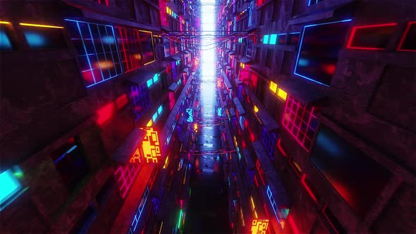 Futuristic Neon City Fly Through