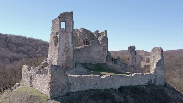 Aerial view of castle in Brekov village in Slovakia alt