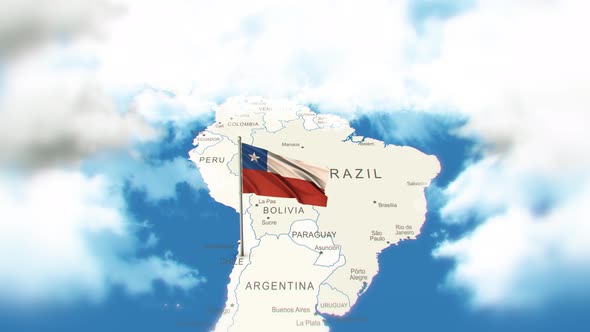 Chile Map And Flag With Clouds