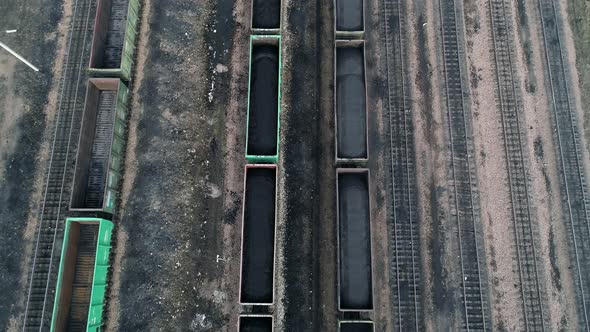 Fly Over Railroad Tracks with Variety of Wagons for Transporting Bulk Cargo