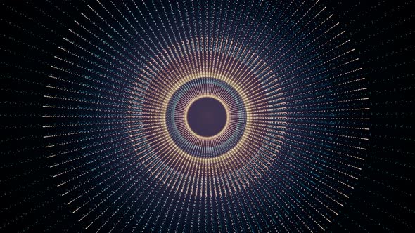 Abstract dotted circles rotating in the opposite direction on black background alt