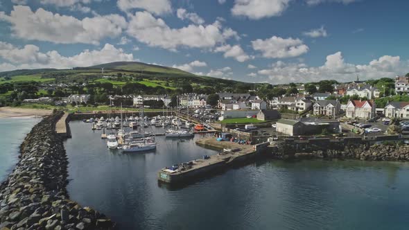 Ballycastle Port Cityscape Aerial Timelapse Hyperlapse View Houses Ships Yachts Boats at Ocean alt