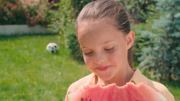 Cute Girl With Watermelon Outdoors alt