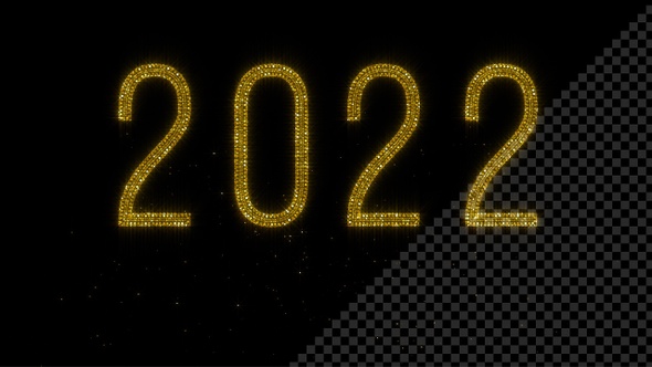 Year 2022 - Shiny Golden Glitter Text on Black BG - 4K