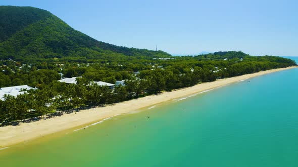 Aerial, beautiful view on Palm Cove and its beach in Cairns in Queensland, Australia