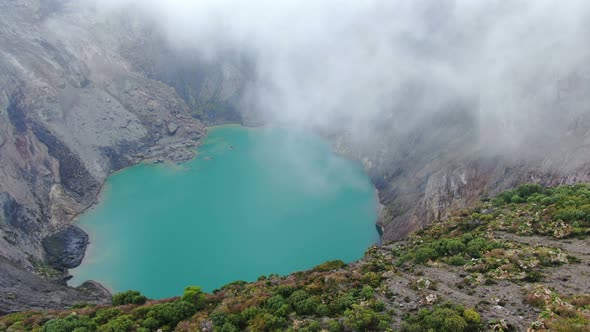 Irazu Volcano Lake in Costa Rica Aerial Drone View