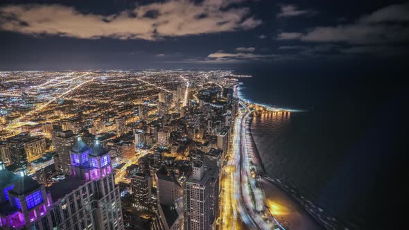 Night timelapse of Chicago from above alt