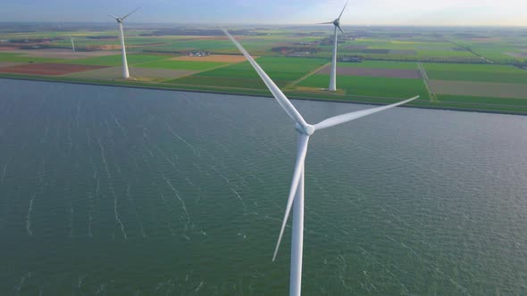 Windmill Park in the Ocean Drone Aerial View of Windmill Turbines Generating Green Energy Electric alt