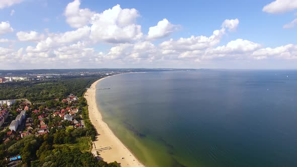 Aerial view of the beach of Gdansk, Poland alt