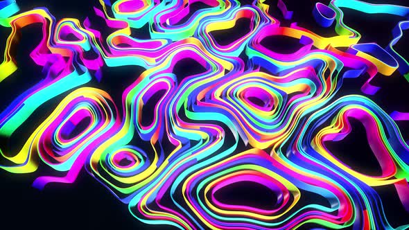 Moving Multicolor Lines or Ribbons Forming Curl Noise on Plane alt