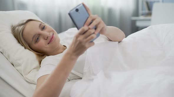 Smiling Teenage Girl Communicating in Social Networks, First Love, Happy Time alt