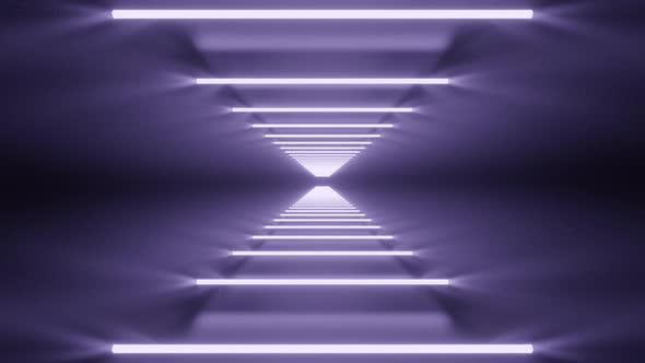 Horizontal violet neon lights in abstract 3d rendered tunnel. Light corridor in dark space alt