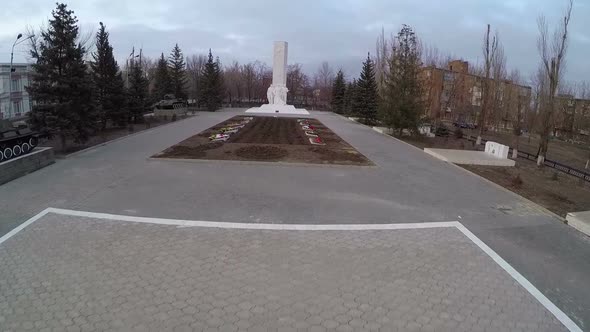 Flying over the memorial and eternal fire alt