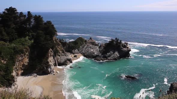 McWay Cove With Beach And McWay Falls At Summer In Big Sur, California, USA. - wide alt