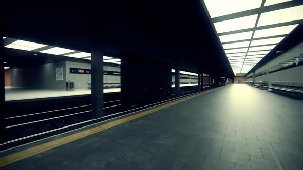 Empty Subway Train Arriving to platform in Underground Station. Transportation
