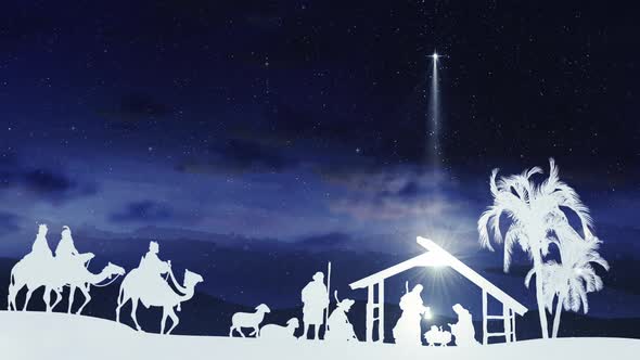 Christmas Nativity Scene Animation under Blue Sky