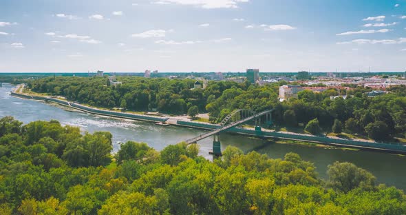Flying Overlooking the Church in the Center of the City Park alt