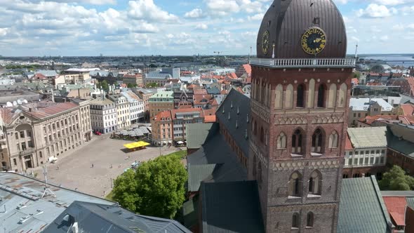 Aerial View of the Riga Rooftop View Panorama on a Sunny Day Architectures and Daugava River alt